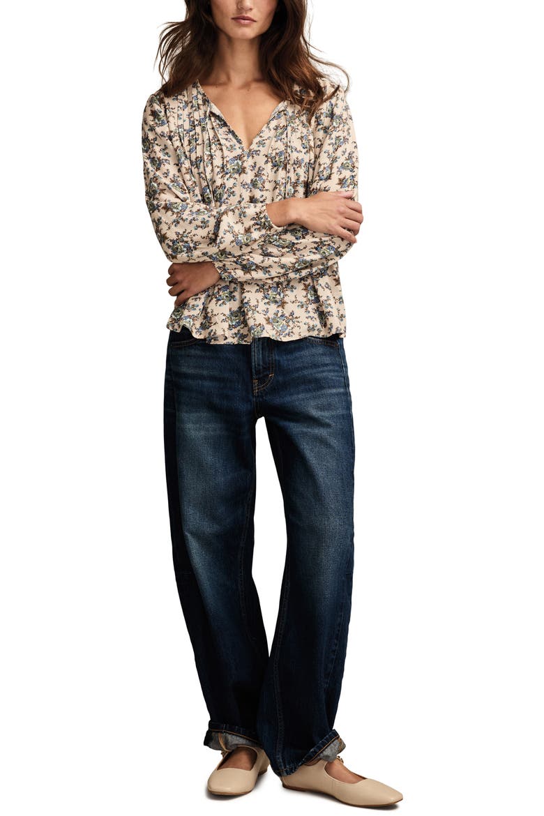Pintuck Floral Peasant Top, Alternate, color, LILAC FLORAL