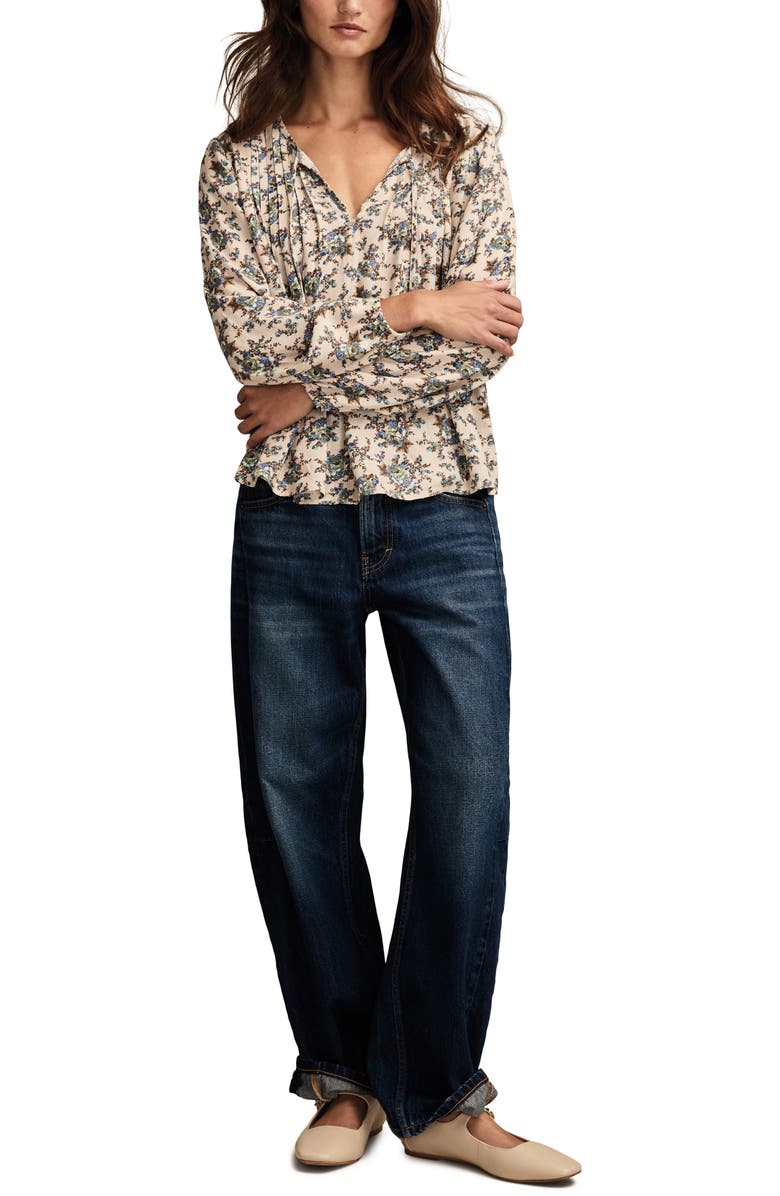 Lucky Brand Pintuck Floral Peasant Top, Alternate, color, Lilac Floral