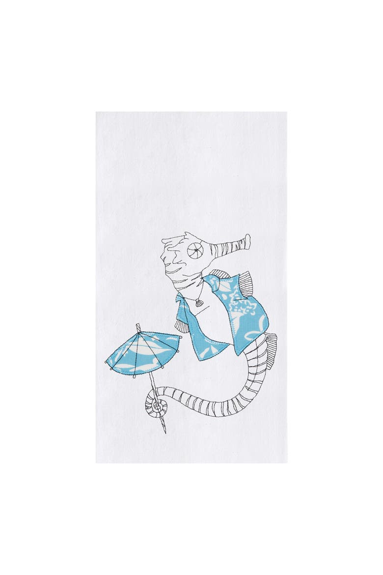 Seahorse Flour Sack Cotton Kitchen Dishtowel, Main, color, White