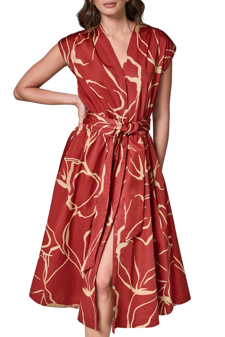 Abstract Print Stretch Cotton Midi Dress, Main, color, SUNBAKED/ FAWN