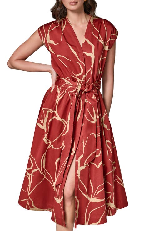 Abstract Print Stretch Cotton Midi Dress