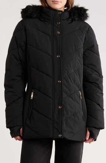 Michael Kors Faux Fur Trim Hooded Quilted Jacket