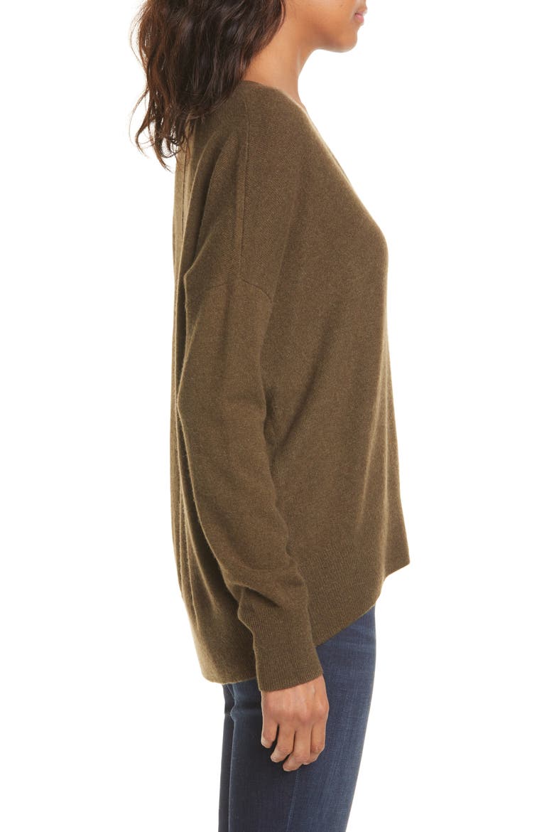 High/Low Cashmere Sweater, Alternate, color, OLIVE DARK HEATHER