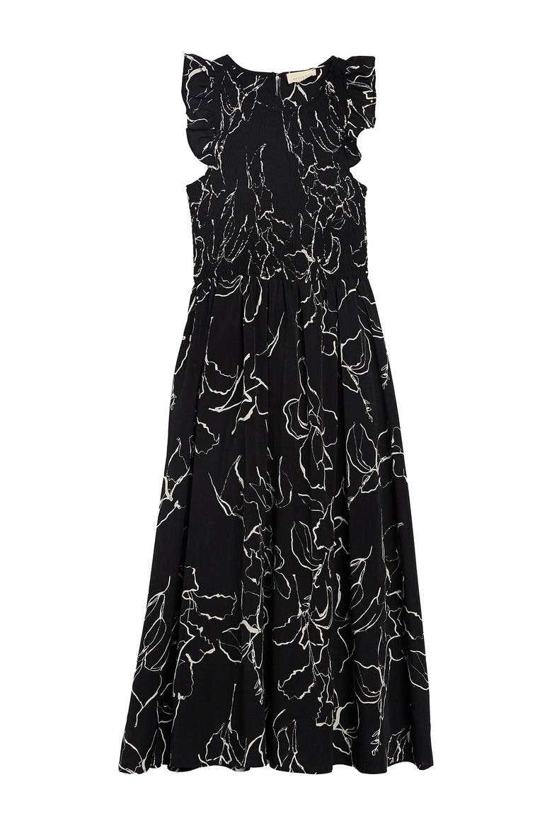 Smock Print Sleeveless Maxi Dress, Main, color, BLACK/IVORY SKETCH
