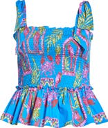 SUGARLIPS Bally Tropical Print Smocked Sleeveless Top