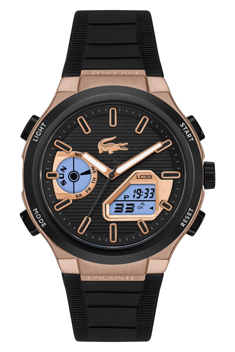LC33 Analog-Digital Silicone Strap Watch, 44.8mm, Alternate, color, BLACK/ ROSE GOLD