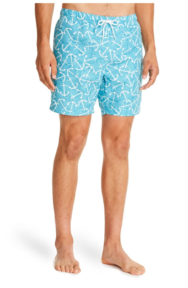 CONSTRUCT Teal Arch Print Drawstring Swimming Trunks | Nordstromrack