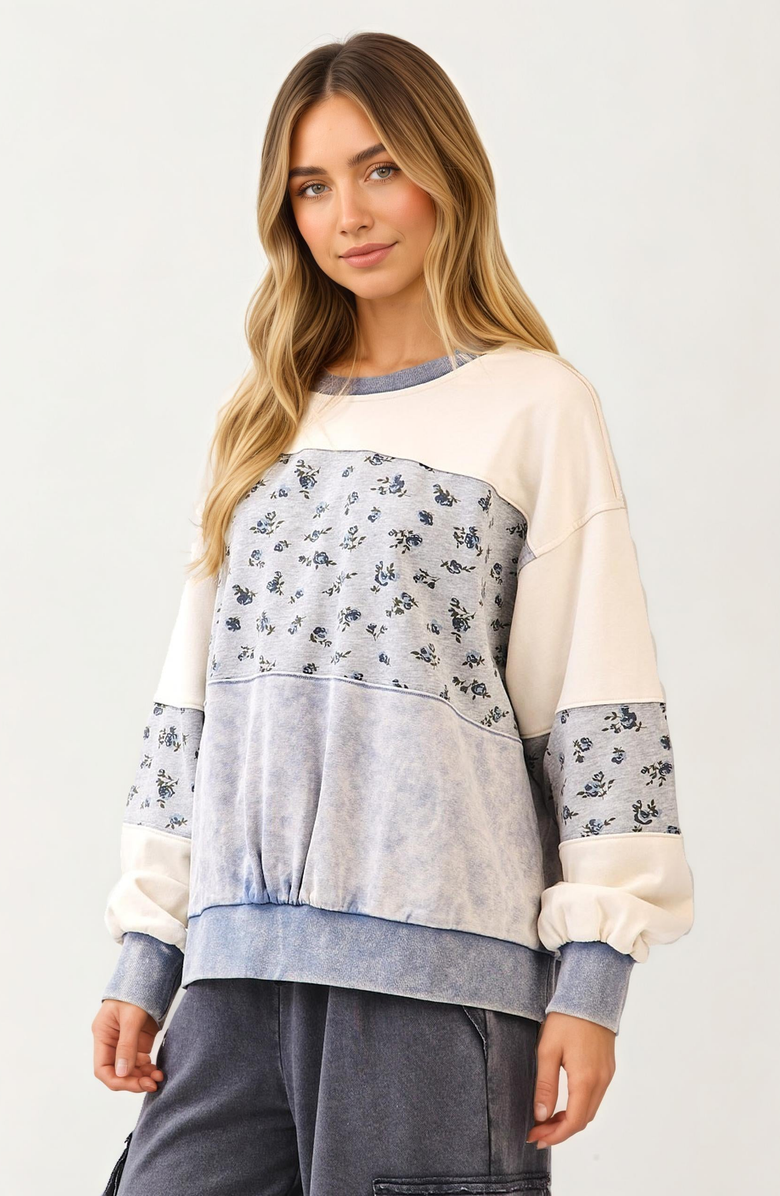 Knit and Lounge Floral Patchwork Crewneck Sweatshirt, Alternate, color, 