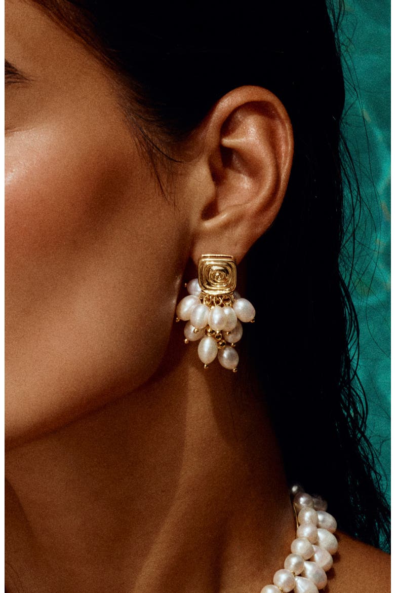 The Seychelles Imitation Pearl Statement Earrings, Alternate, color, GOLD