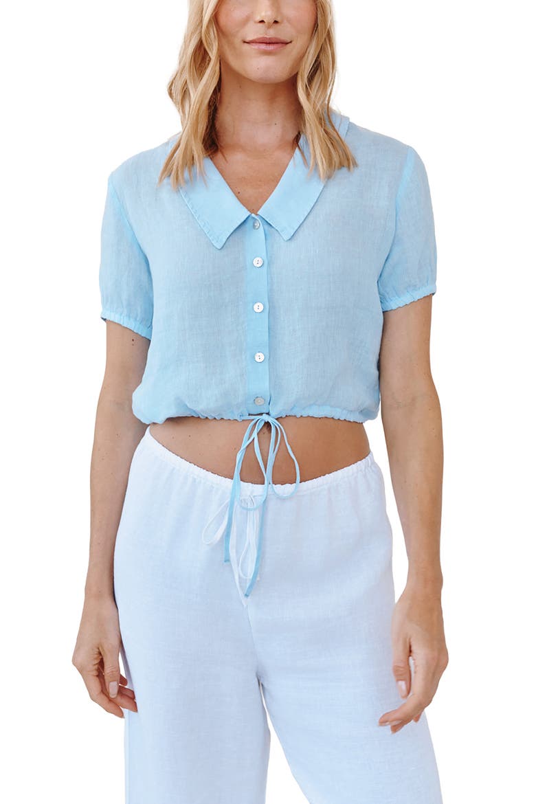 Linen Button-Up Shirt, Main, color, BLUE BELL
