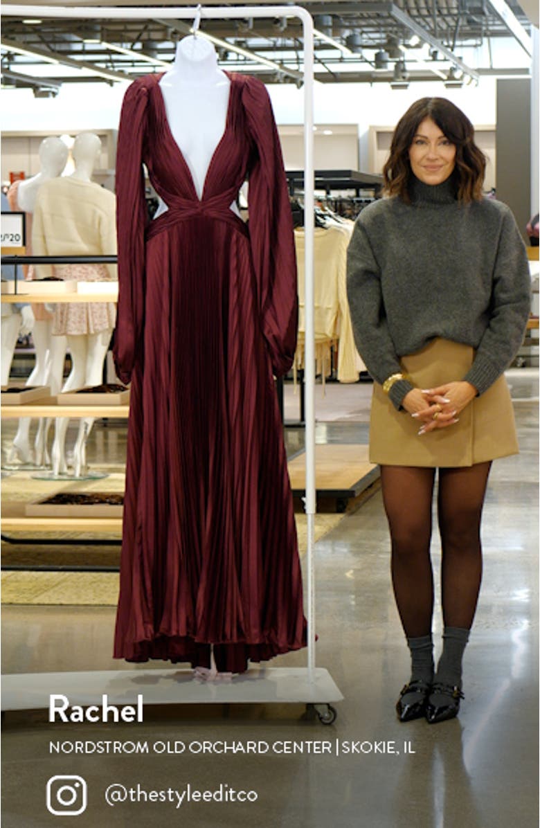 Long Sleeve Pleated Cut-Out Gown, sales video thumbnail