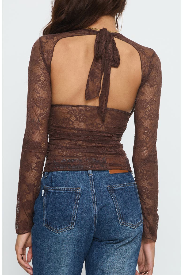 Nydia V-Neck Sheer Lace Top, Alternate, color, CHOCOLATE