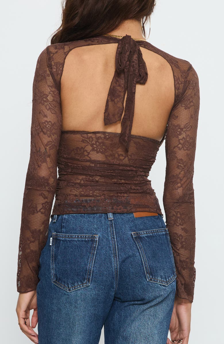 Princess Polly Nydia V-Neck Sheer Lace Top, Alternate, color, Chocolate