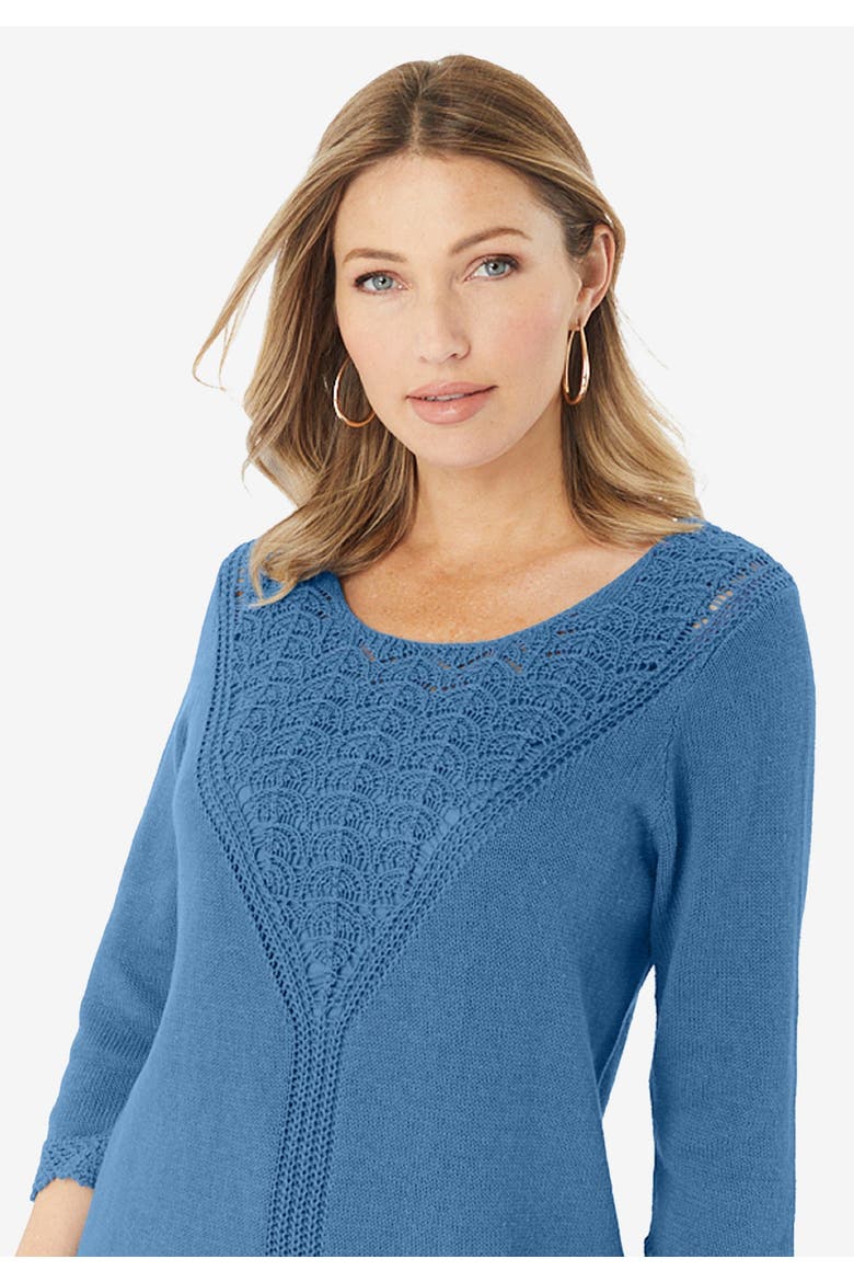 Lace Knit Pullover Sweater, Alternate, color, NEW KHAKI