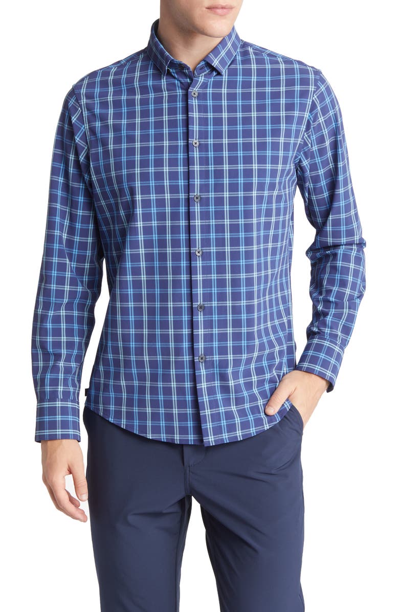 Mizzen+Main Leeward Check No-Tuck Stretch Performance Button-Up Shirt, Main, color,