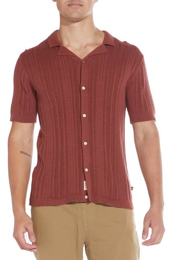 Civil Society Sweater Knit Button-up Resort Shirt In Red
