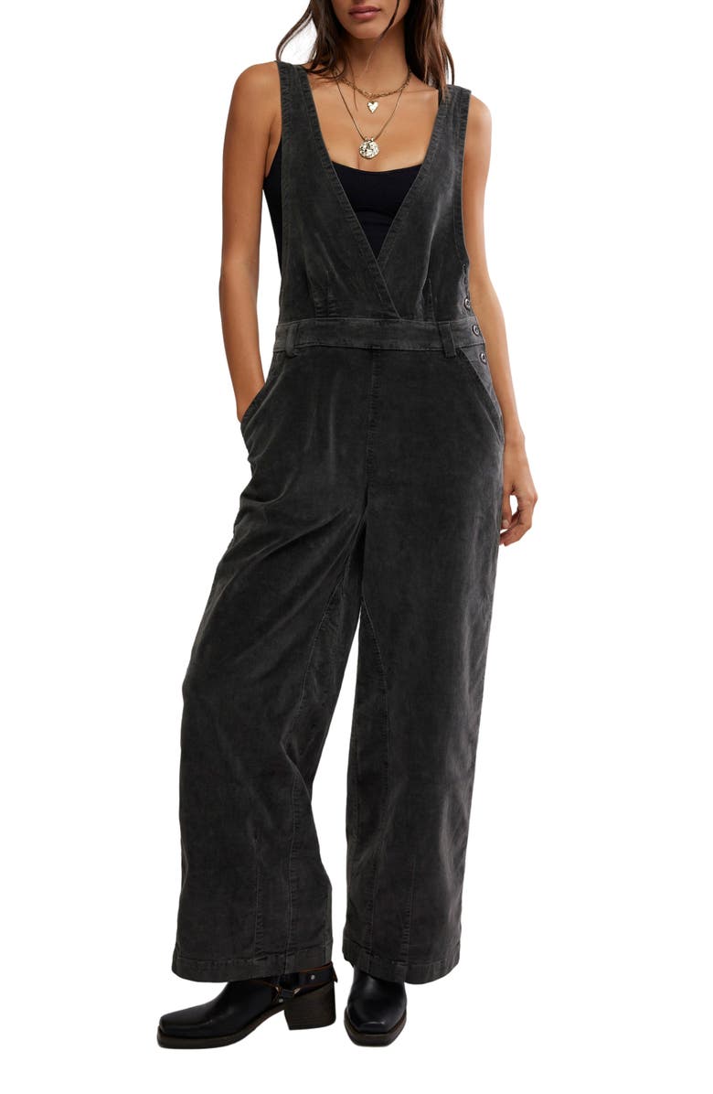 Free People Mara Corduroy Overalls, Main, color, Black