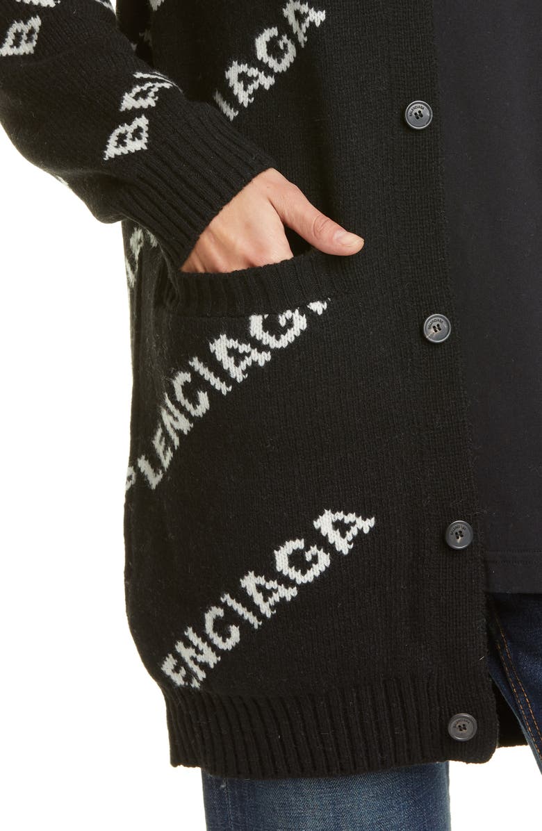 Balenciaga Logo Jacquard Wool Blend Cardigan, Alternate, color, 