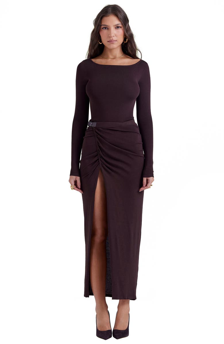 HOUSE OF CB Lilas Knit Skirt, Alternate, color, Brown