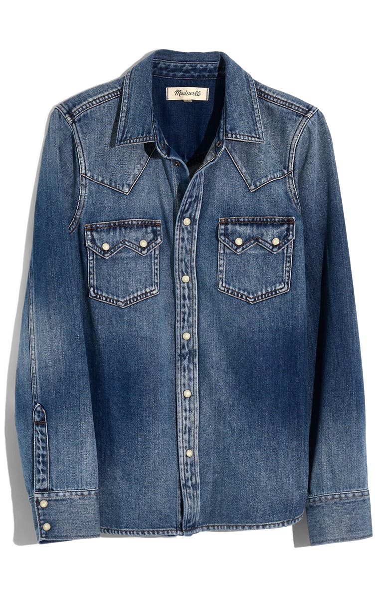 Madewell Basie Wash Denim Western Shirt, Alternate, color,