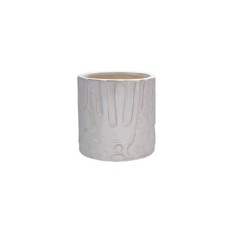 Stoneware Planter with Embossed Design, Cream