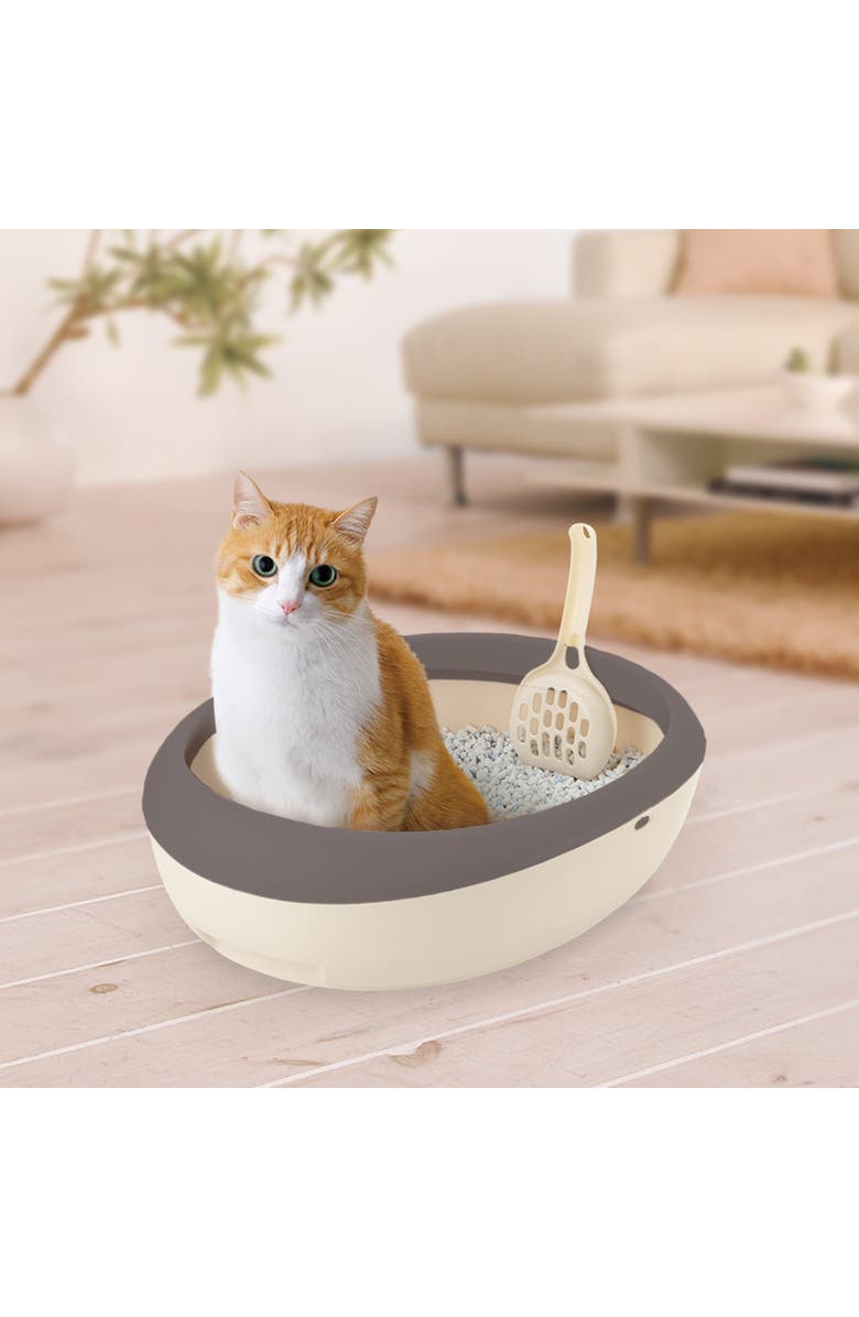 Richell PAW TRAX Top Open Cat Litter Pan in Brown, Easy Clean Cat Litter Box w/ Scoop, Alternate, color, Multicolored