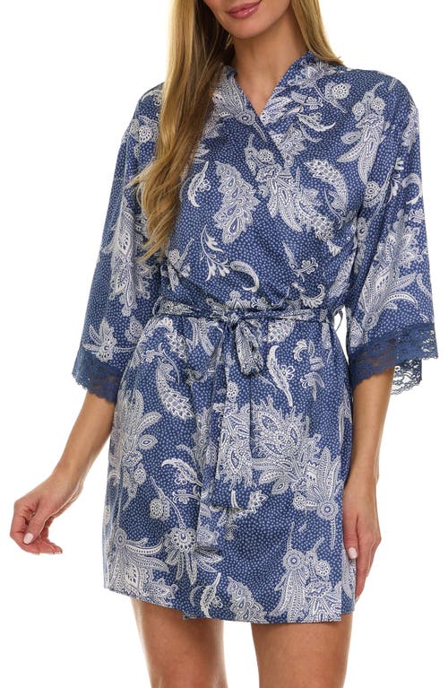 Flora Nikrooz Sabrina Floral Print Satin Short Pajamas & Robe Set In Blue