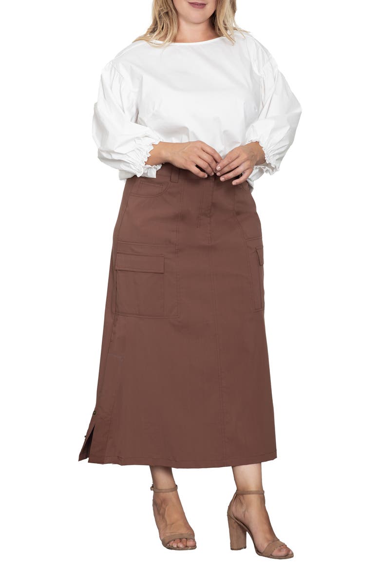 Cargo Midi Skirt, Alternate, color, COFFEE BROWN