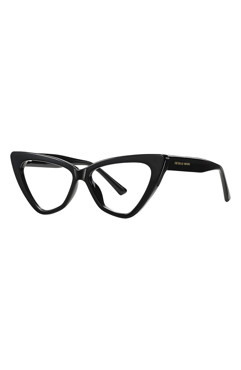 Fifth & Ninth Vanna 55mm Cat Eye Blue Light Blocking Glasses, Alternate, color, Black / Clear