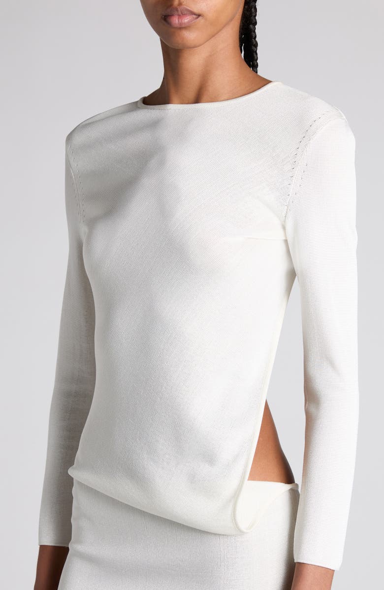 TOM FORD Open Back Long Sleeve Double Knit Minidress, Alternate, color, Off White