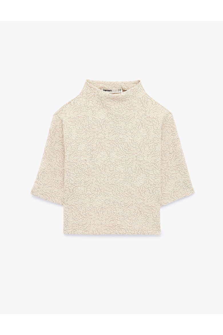High Neck Short Sleeve T-Shirt, Alternate, color, BEIGE