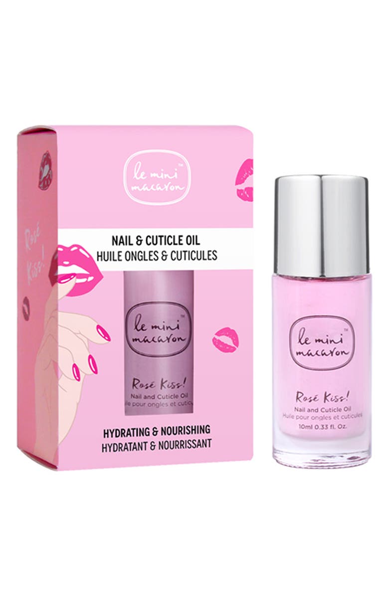 Le Mini Macaron Rose Kiss Nail & Cuticle Oil, Main, color,