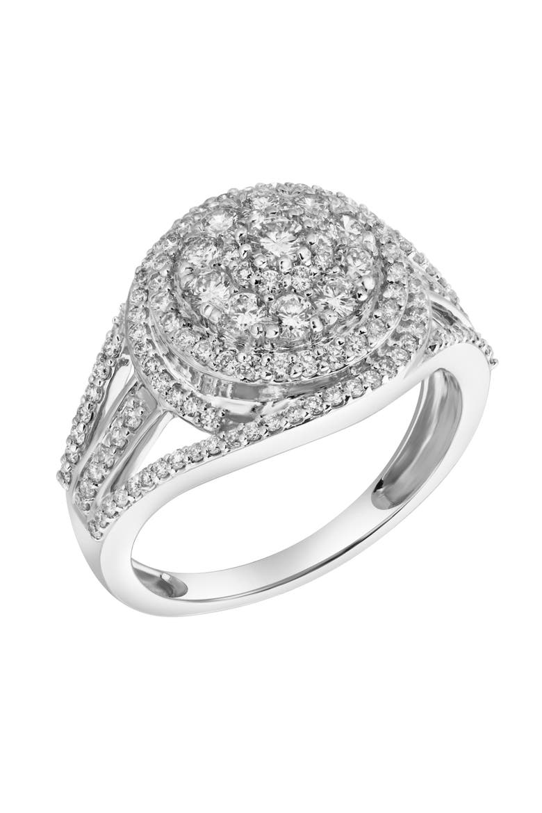 Imperium 14K Gold Round Diamond Studded Double Halo Ring - 0.99cts, Alternate, color, 14K White Gold