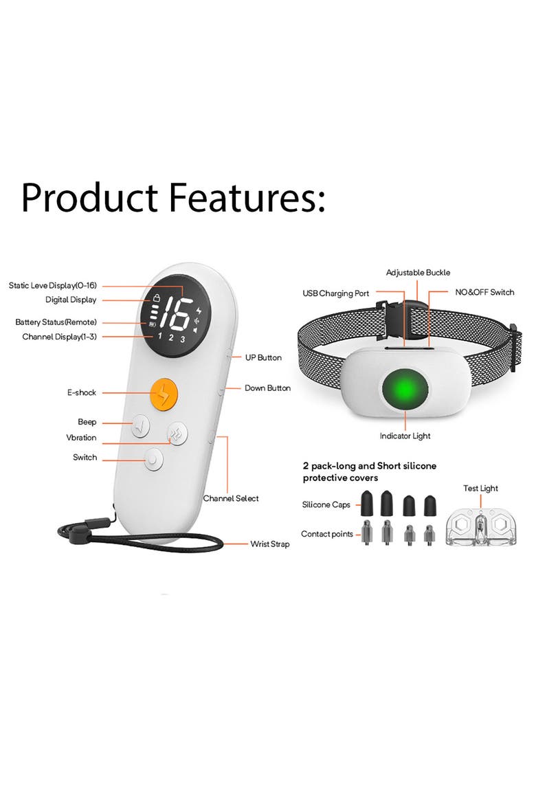 Ellipse LED 1-to-3 Dog 550-Yard Range 16-Level Vibration Sound and Stimulation Training Dog Collar, Alternate, color, WHITE