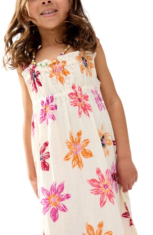 Raffya Kids Flora Gathered Hand Drawn Floral Print Dress In Sand