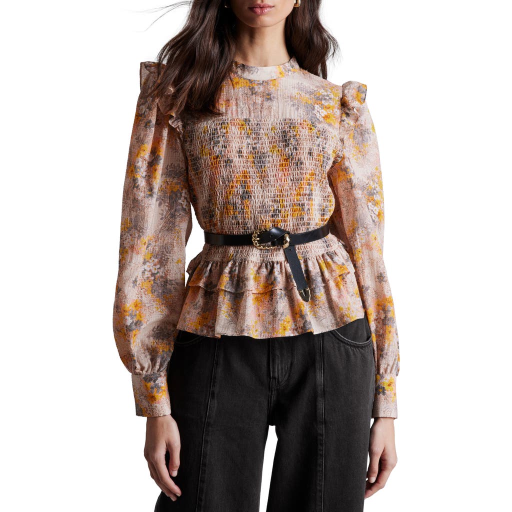& Other Stories Niko Floral Smocked Peplum Top In Pink Yellow
