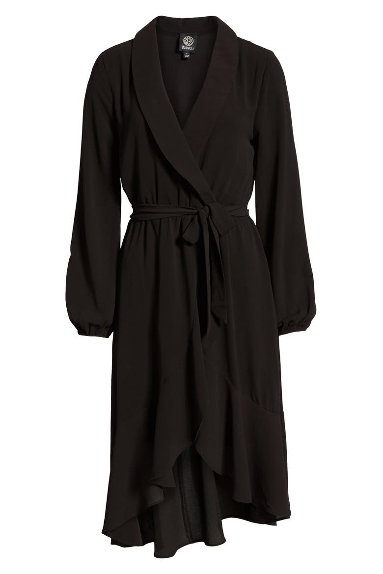 Faux Wrap Dress, Alternate, color, BLACK