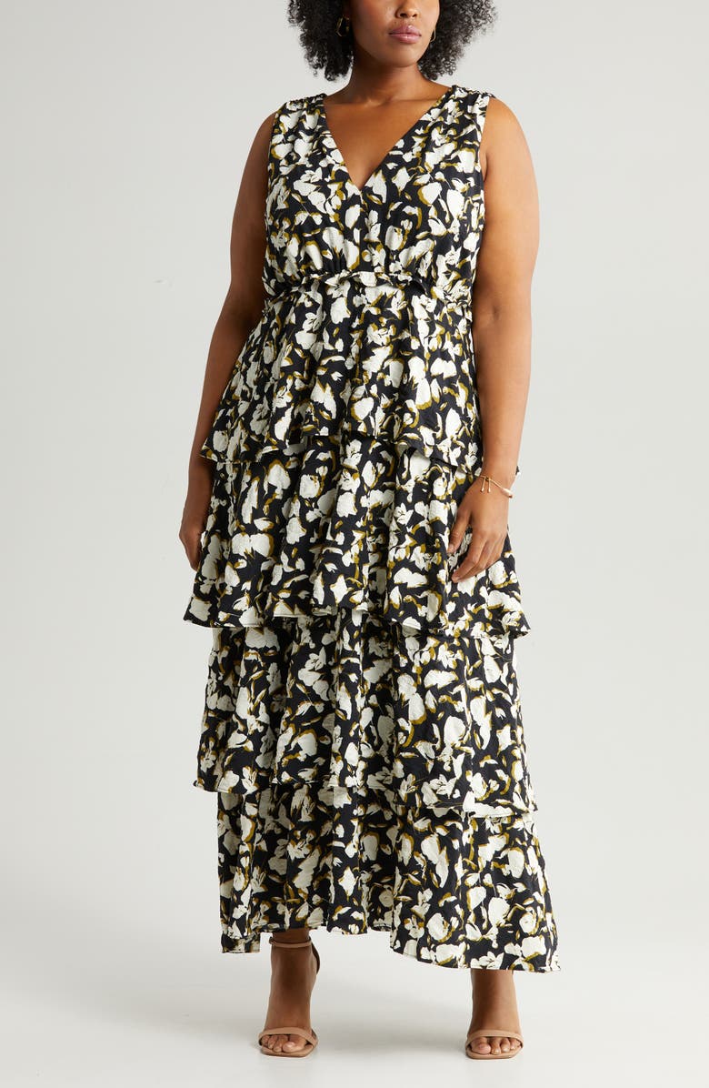 Chelsea28 Floral Print Sleeveless Tiered Ruffle Maxi Dress, Alternate, color,
