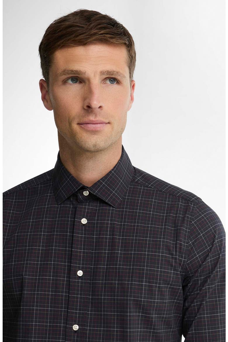 Ashfield Tailored Tattersall Stretch Button Up Shirt, Alternate, color, NAVY