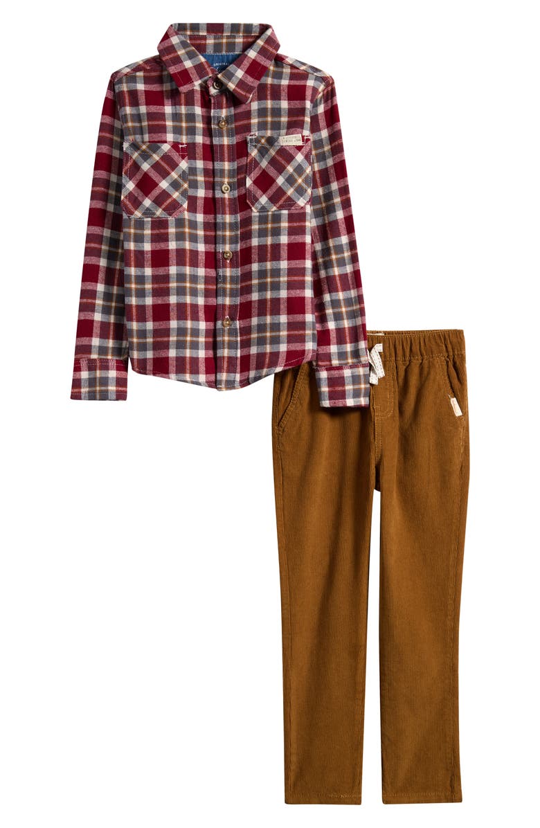 Weatherproof<sup>®</sup> Kids' Flannel Shirt & Corduroy Pants Set, Main, color, Walnut