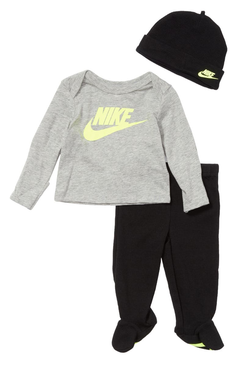 Nike Logo Graphic Tee, Hat & Footed Pants Set, Main, color, Black