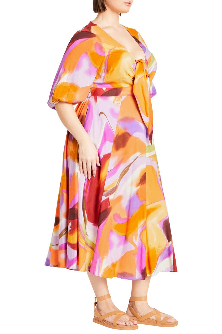 Swirl Print Tie Front Midi Dress, Alternate, color, SUMMER SWIRL