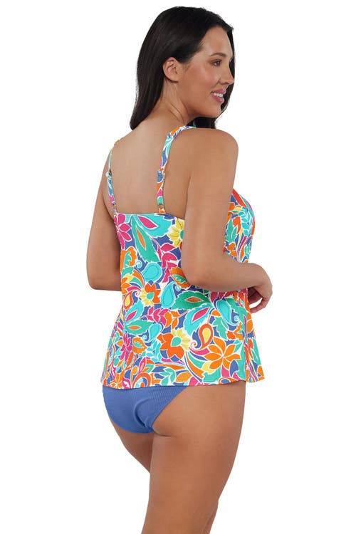 Sunsets Escape Jenna Tankini Swimsuit Top In Festive Floral Sandbar Rib
