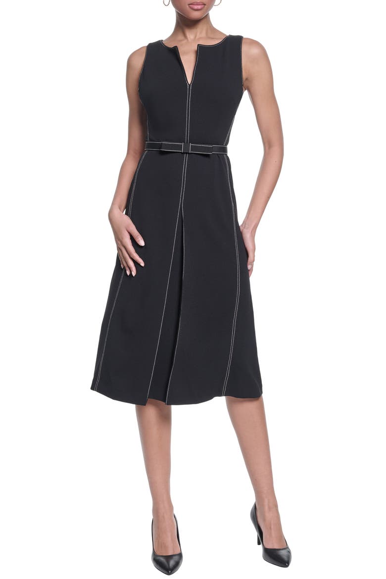 Sleeveless Scuba Crepe A-Line Dress, Main, color, BLACK