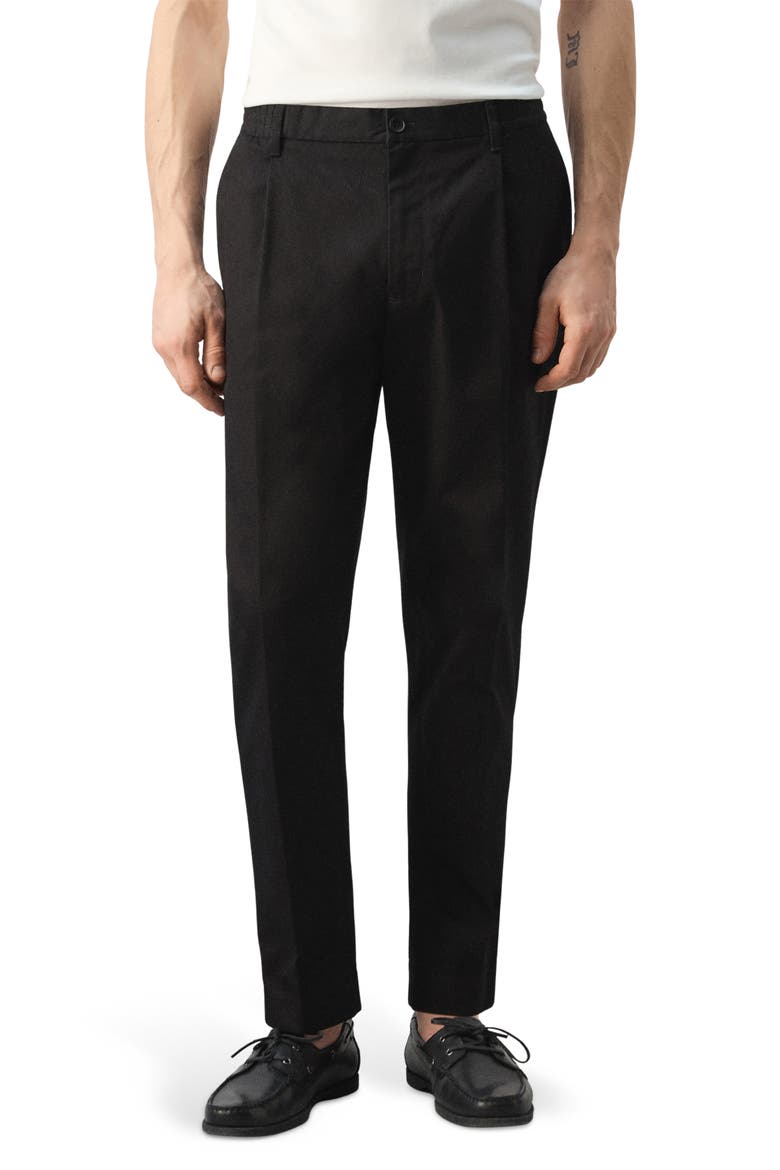 Pleated Cotton Straight Leg Pants, Main, color, BLACK