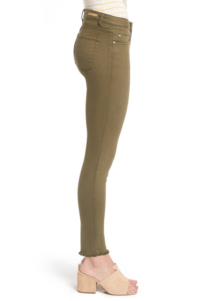 Frayed Hem Skinny Ankle Jeans, Alternate, color, OLIVE DARK