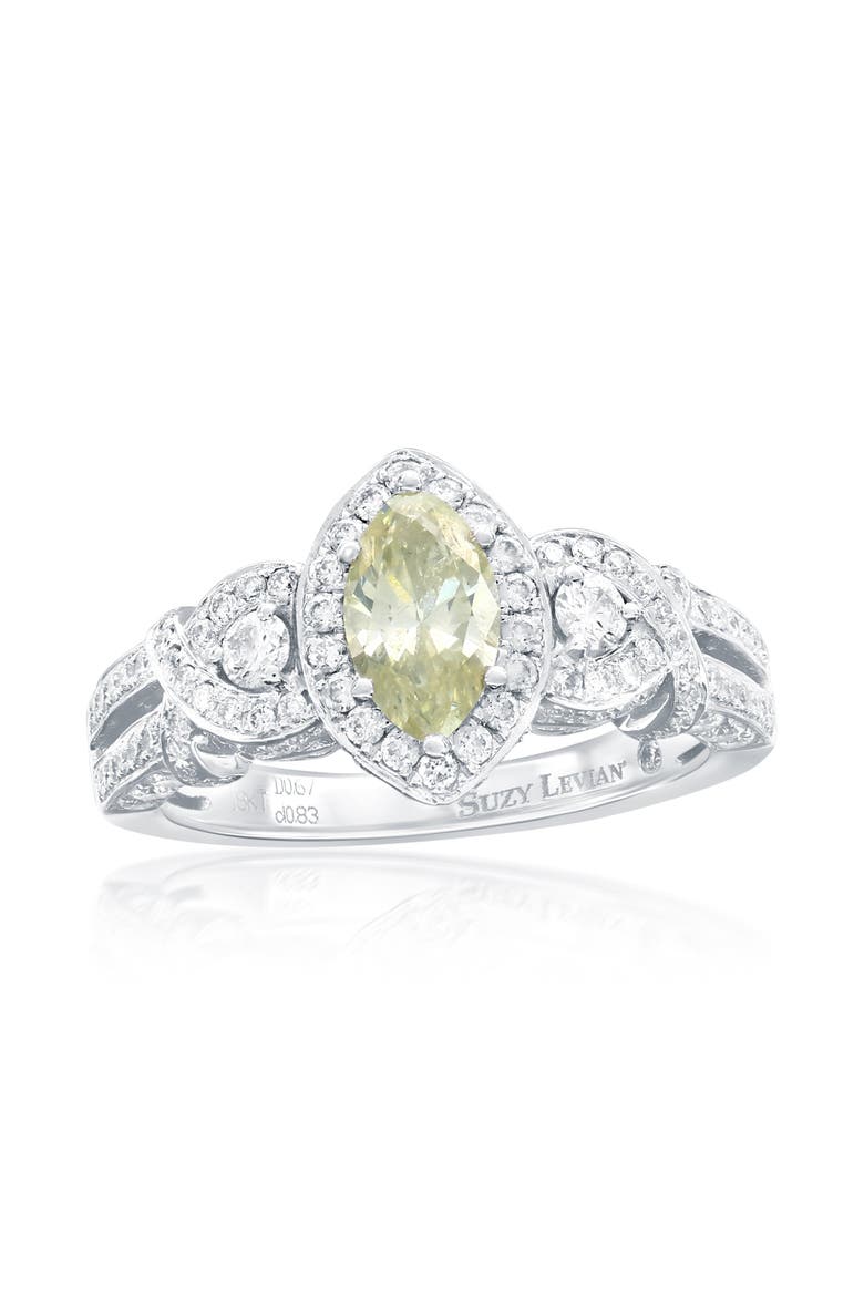 18K White Gold 0.67ct Yellow Diamond & 0.83cttw Diamond Ring, Main, color, Yellow