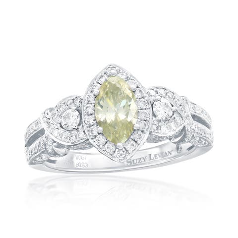 18K White Gold 0.67ct Yellow Diamond & 0.83cttw Diamond Ring