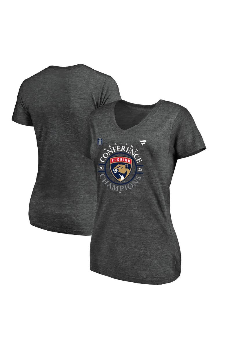 FANATICS Women's Fanatics Heather Charcoal Florida Panthers 2025 Eastern Conference Champions Locker Room Plus Size V-Neck T-Shirt, Main, color,