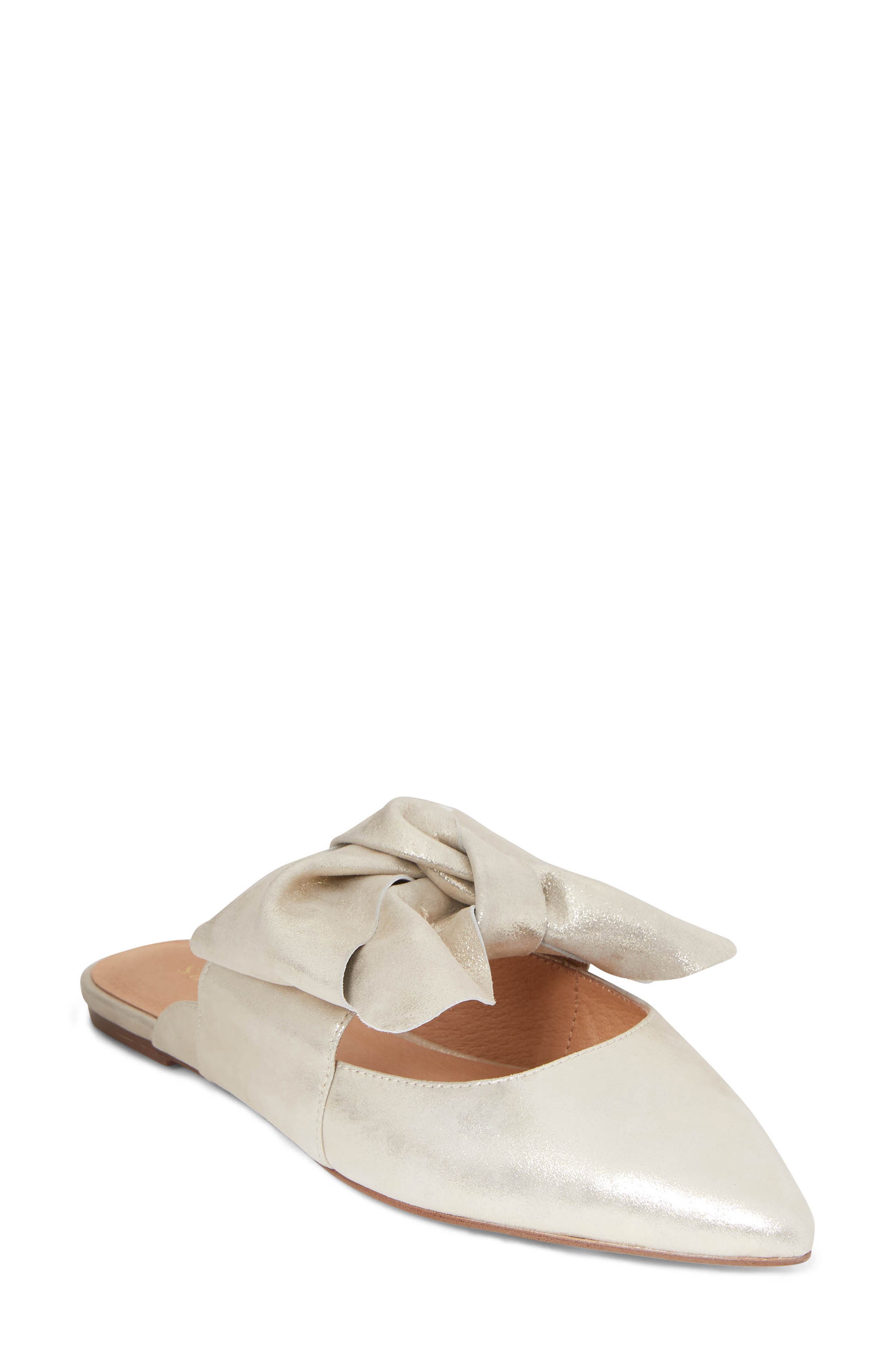 Heidi Bow Pointed Toe Mule, Main, color, PLATINUM